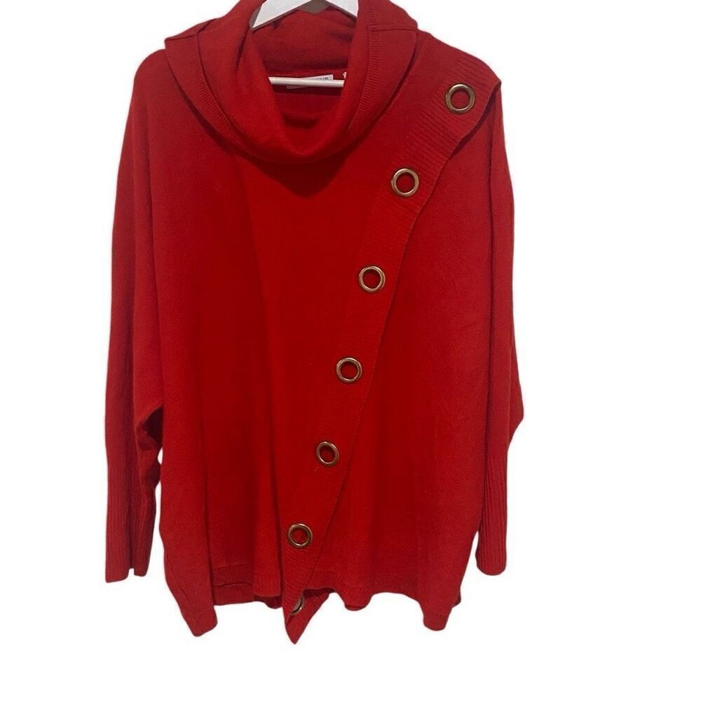 Notations size 2XL cowl neck sweaters red long sleeve button embellishments